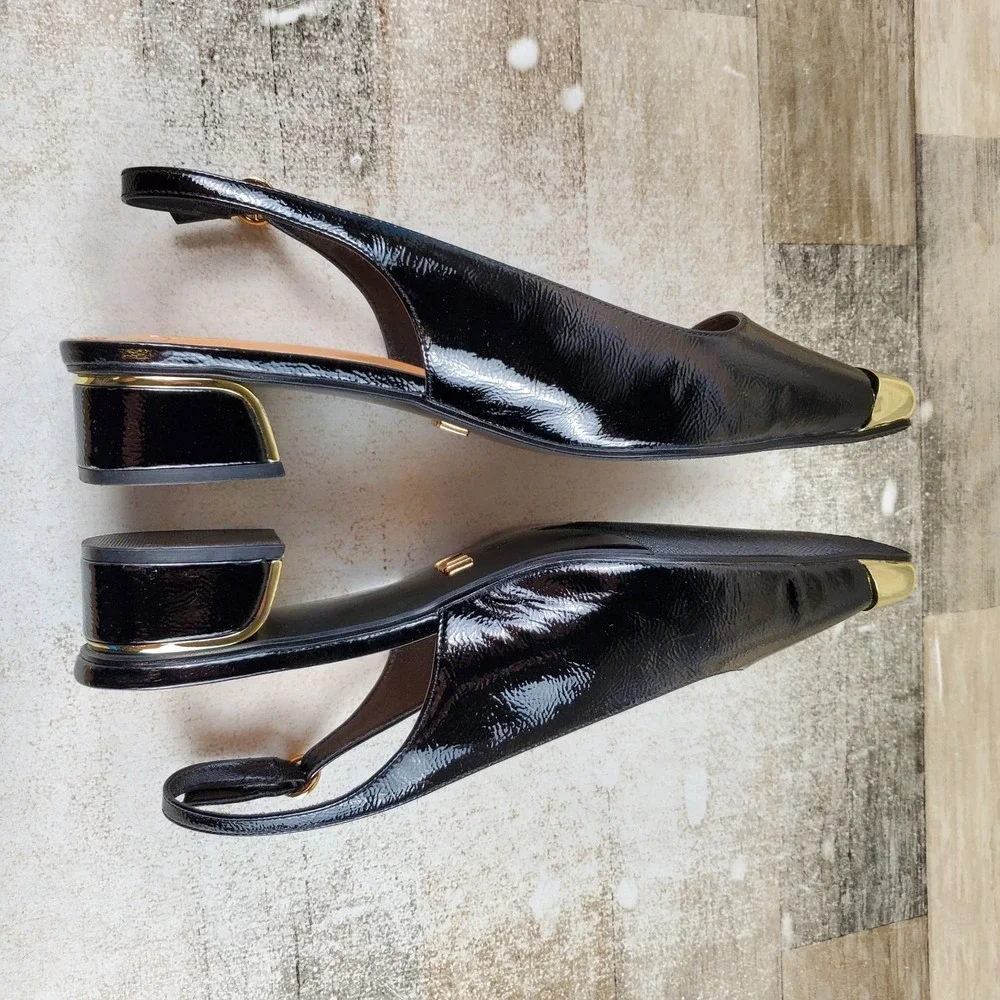Ninety Union Empress Womens Pump Sz 13 Black Patent Leather Block Heel Slingback